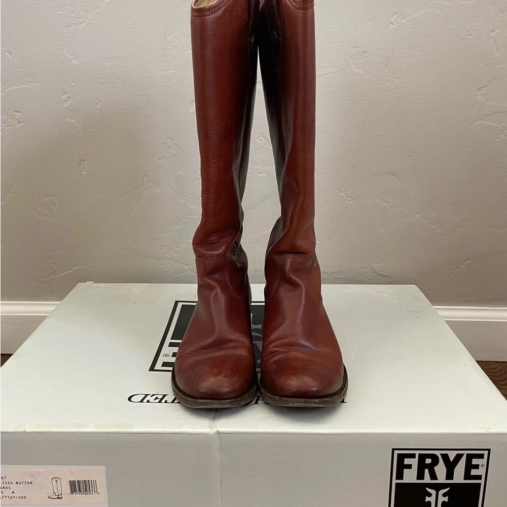 Frye Melissa Button Ridding Boots in Cognac 6.5